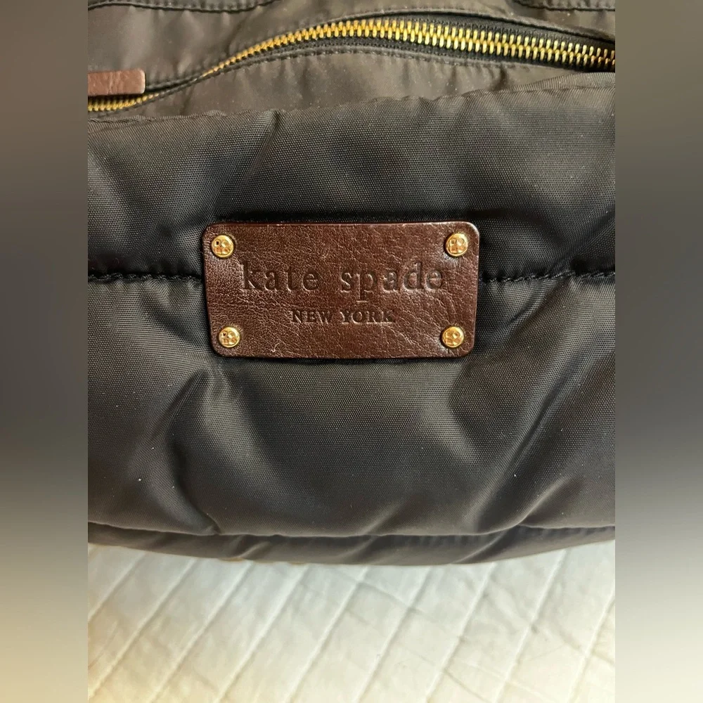 Kate Spade Quilting Stevie Bag Women Black Brown Nylon Corduroy Leather